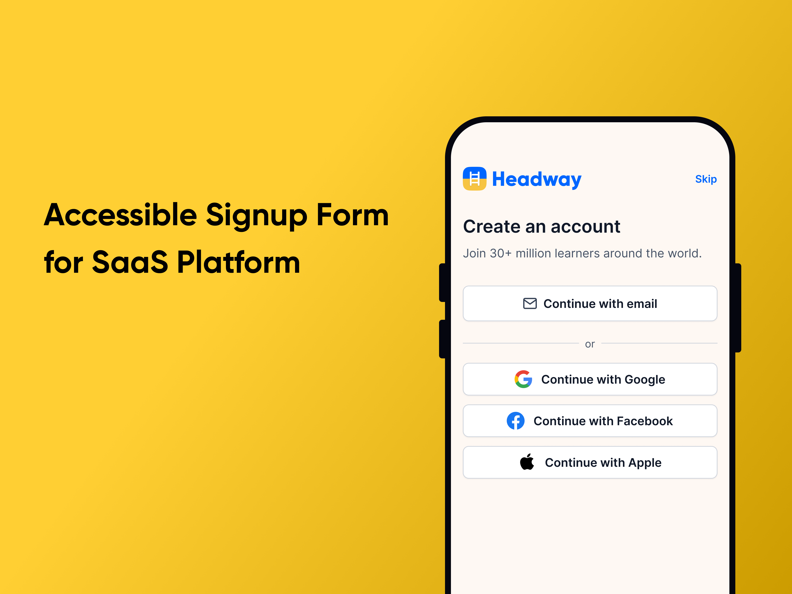 Signup Form for Headway app