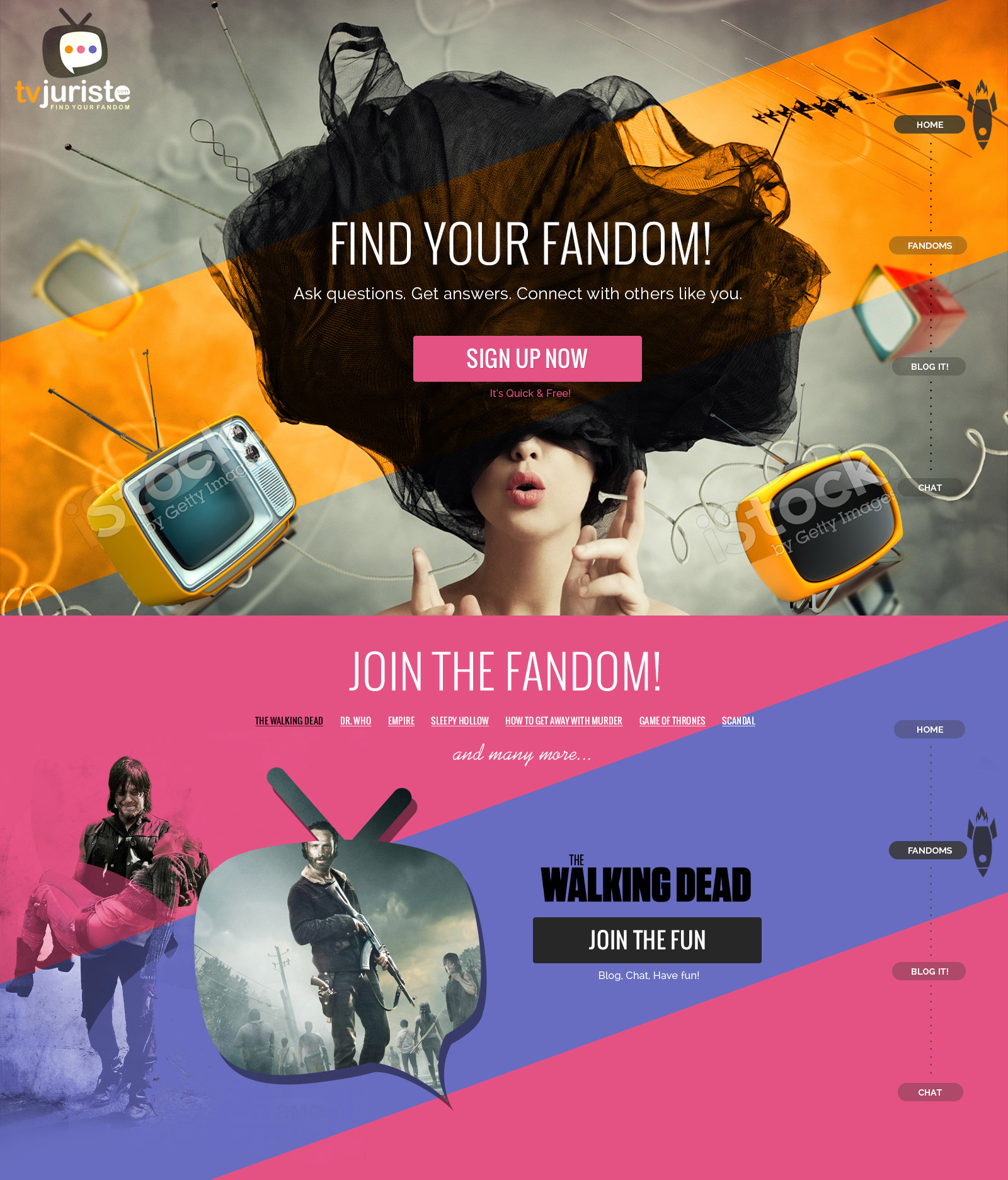 Landing Page UI Design for TV Juriste - Find Your Fandom
