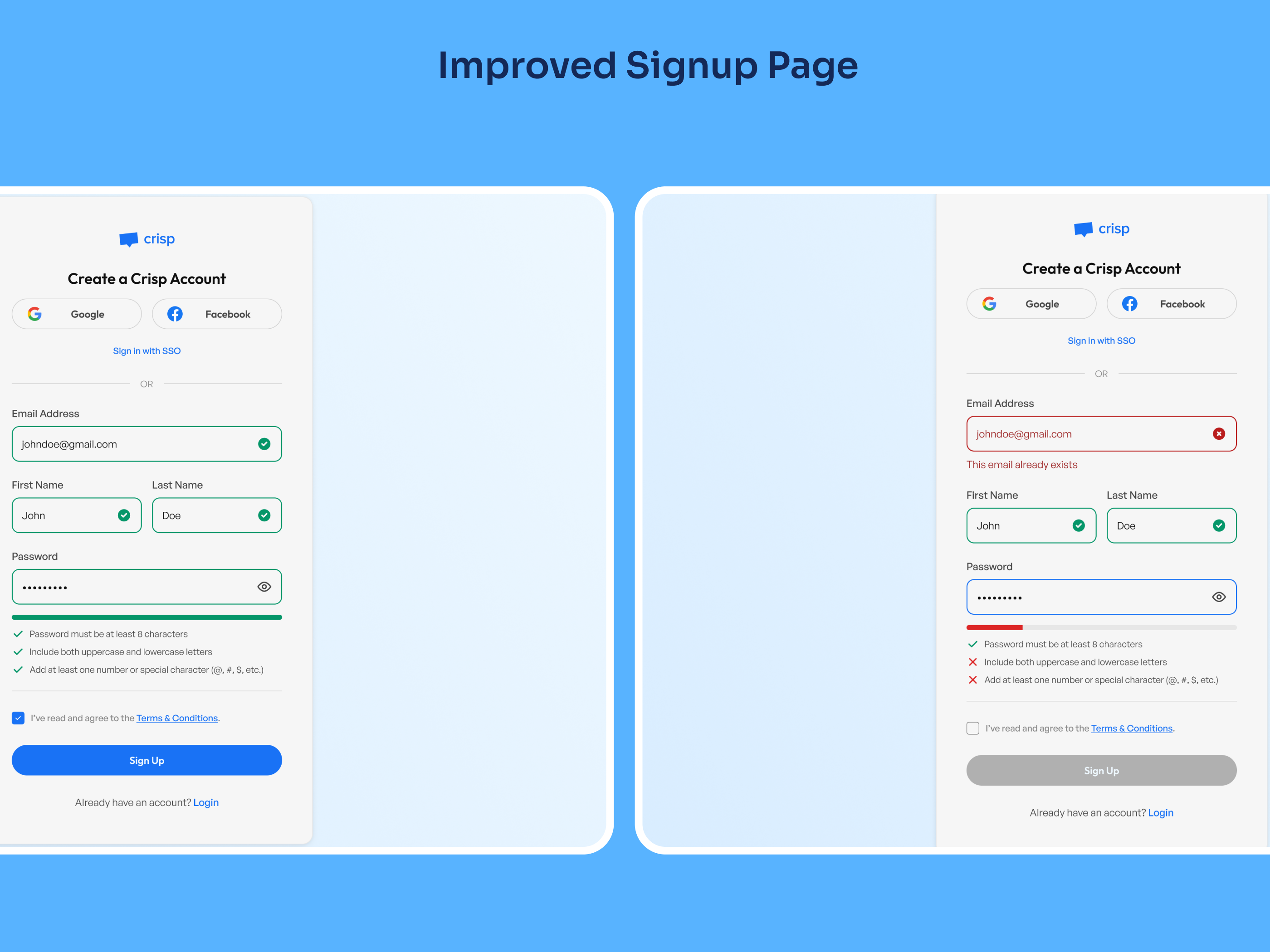 Accessible Signup for Crisp Chat 2