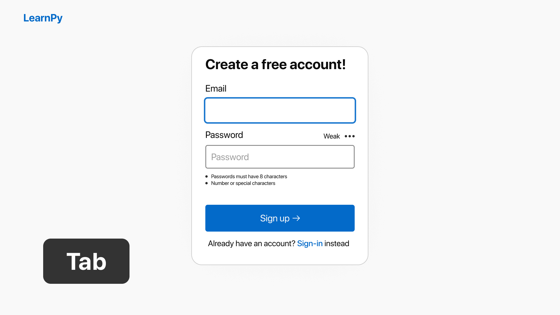 LearnPy Signup page 3