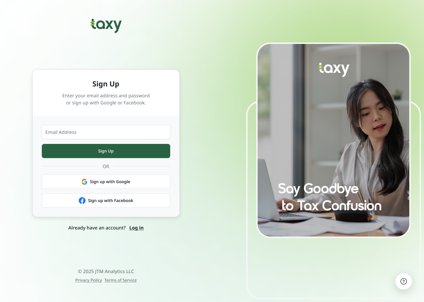 Optimized Login & Signup Page for Taxy – A Tax Assistance SaaS 3