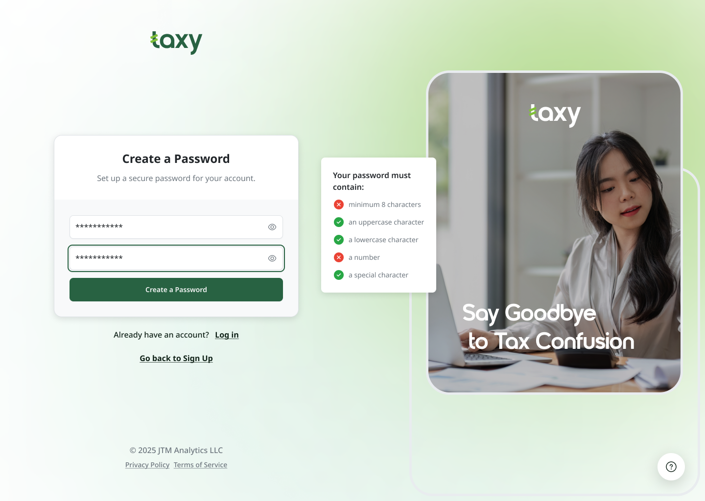 Optimized Login & Signup Page for Taxy – A Tax Assistance SaaS 4