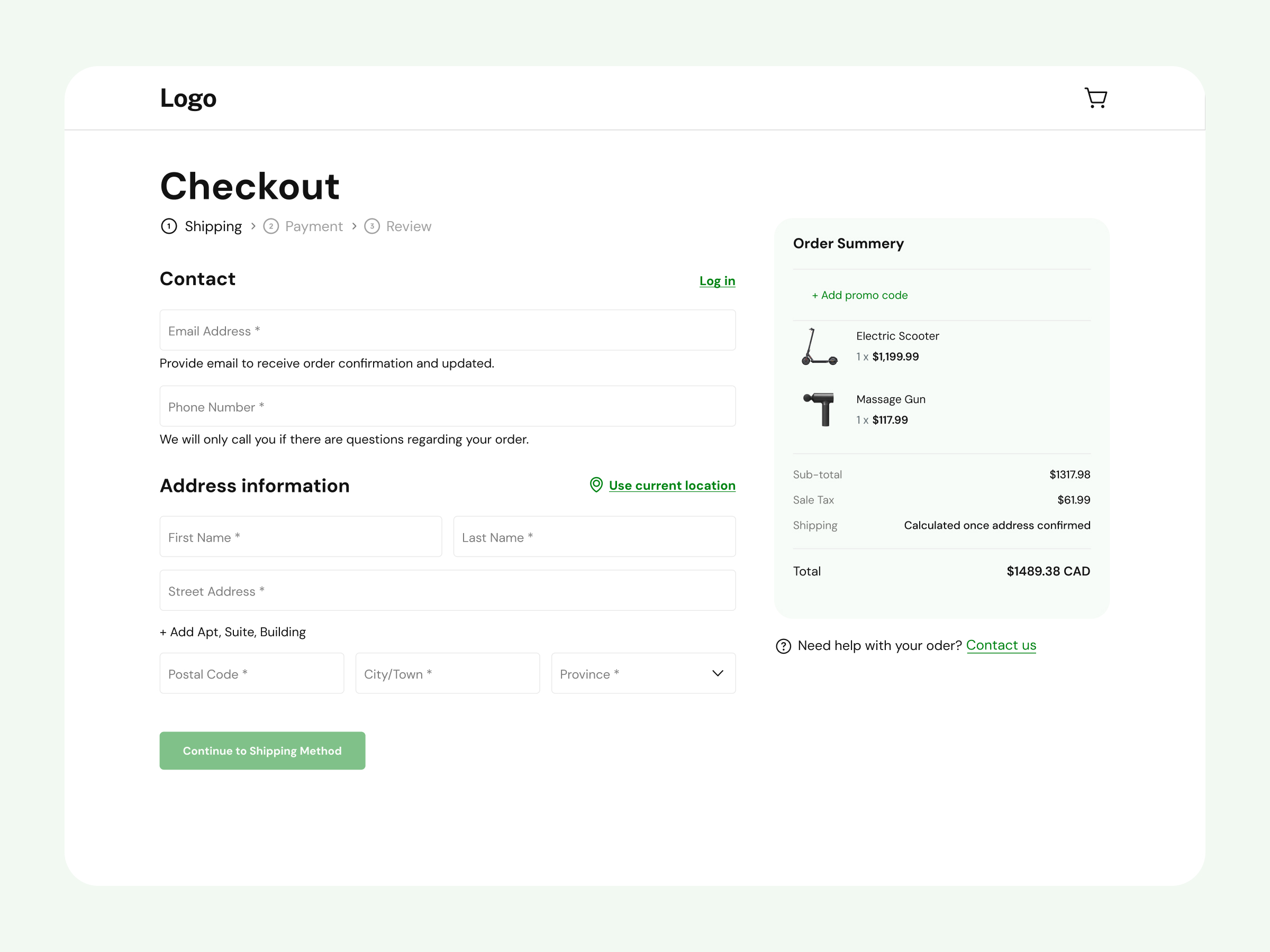 Checkout Page for Electronic Products