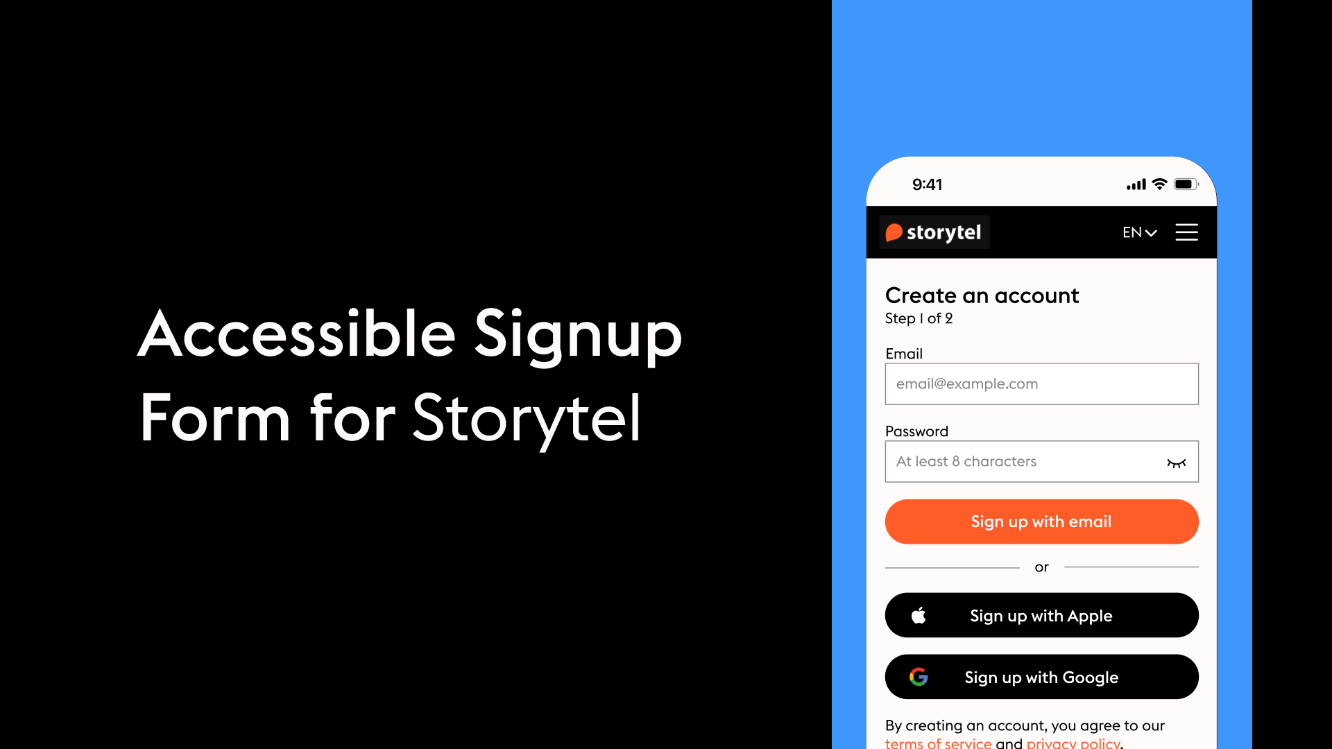 Accessible Signup Form for Storytel