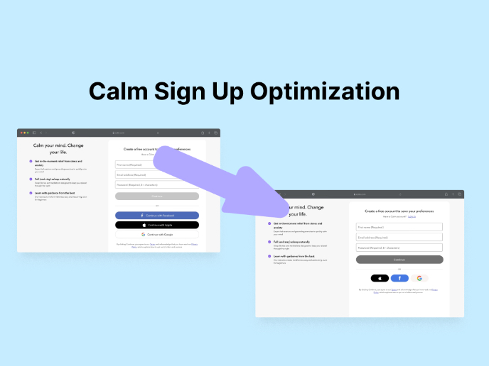 Calm sign-up page accessibility optimization