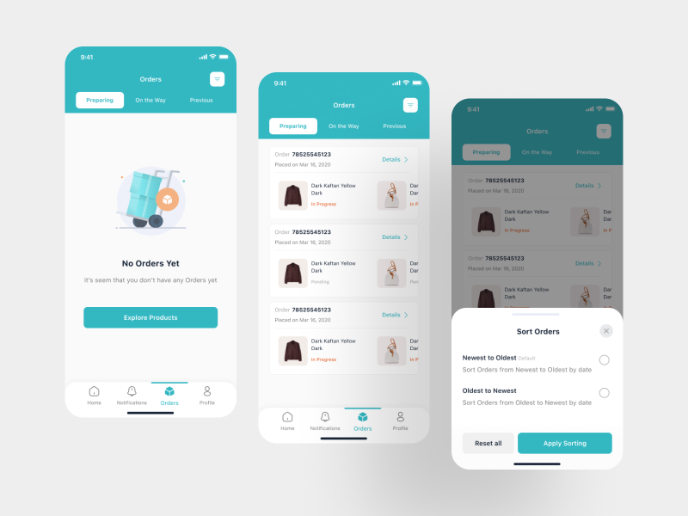 Orders list Screens of Boutique App