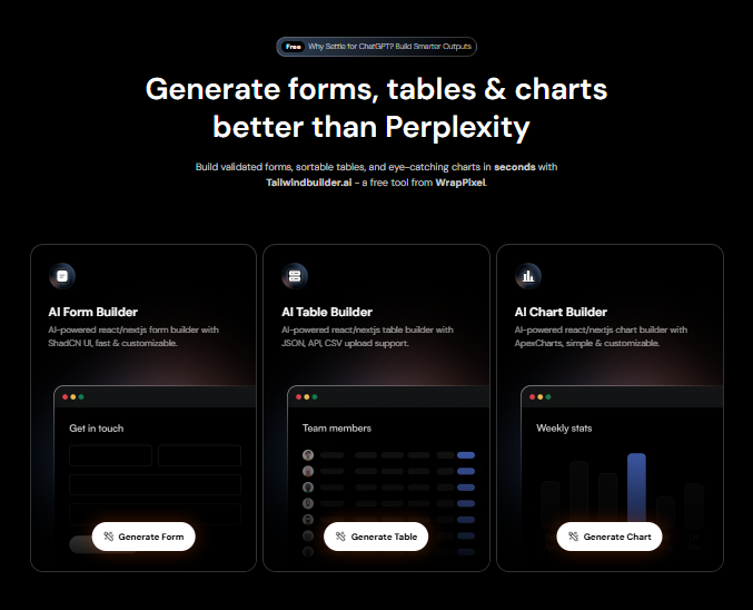 Tailwind Builder Free AI-Powered Code Generator for Forms, Tables & Charts 1