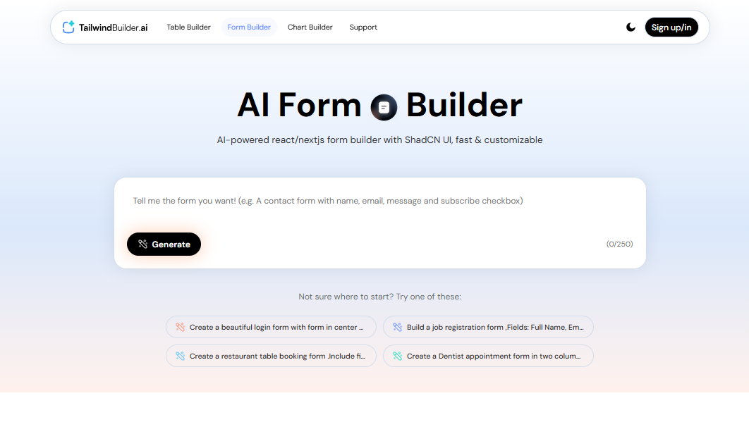 Tailwind Builder Free AI-Powered Code Generator for Forms, Tables & Charts 2