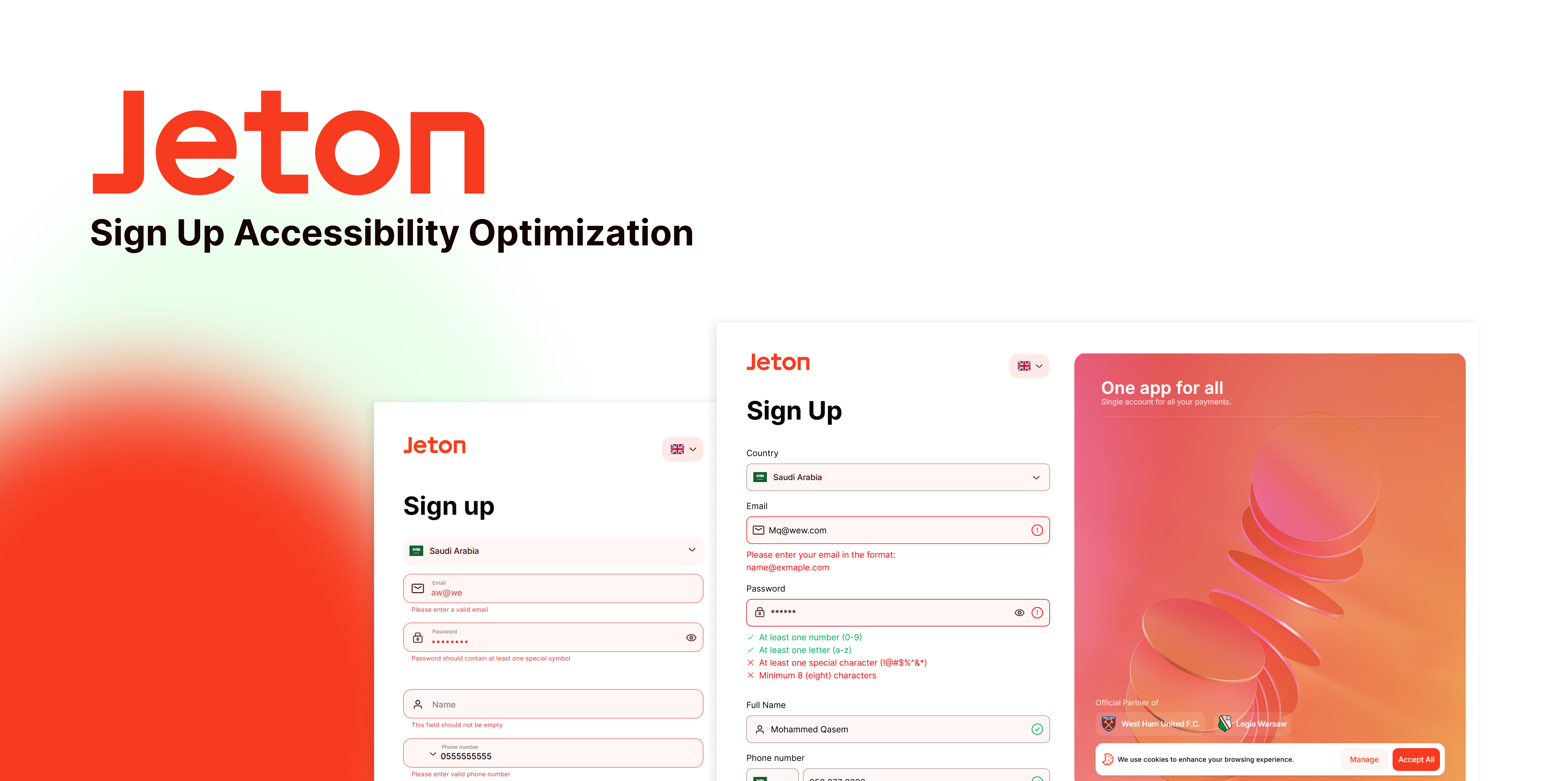 Jeton Sign Up Accessibility Optimization