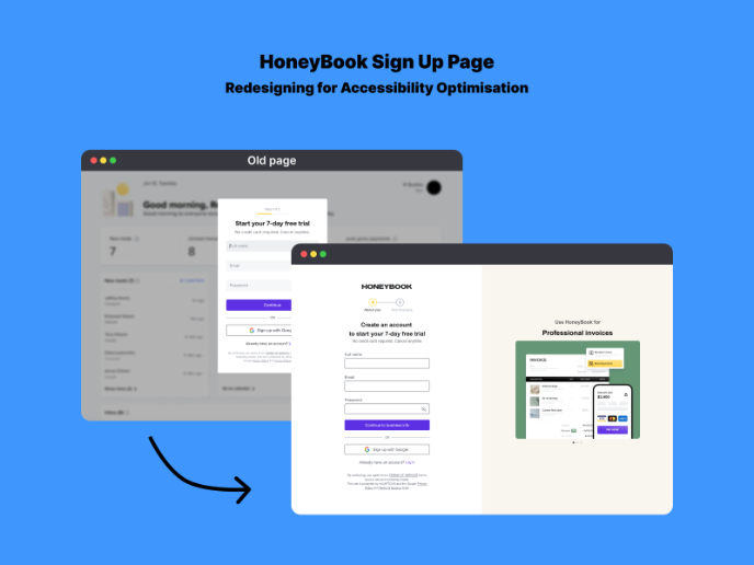 HoneyBook Sign Up page - Redesigning for Accessibility Compliance