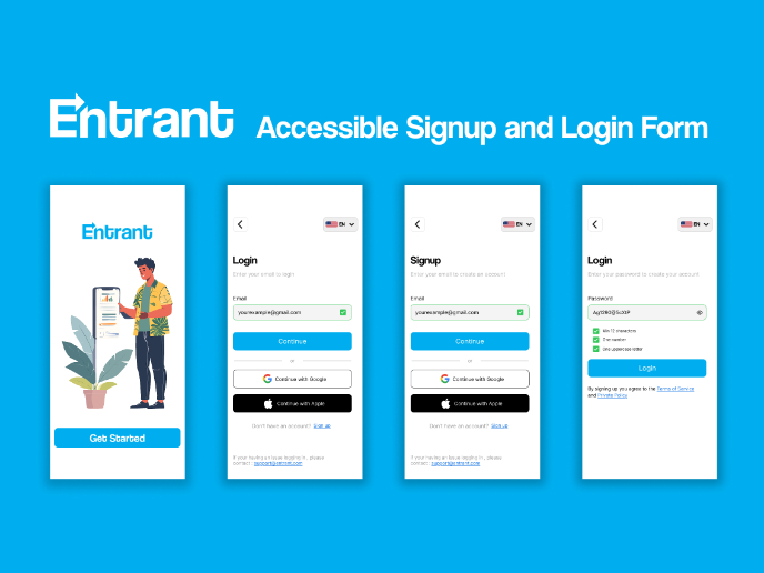 Entrant Accessible Signup and Login Forms