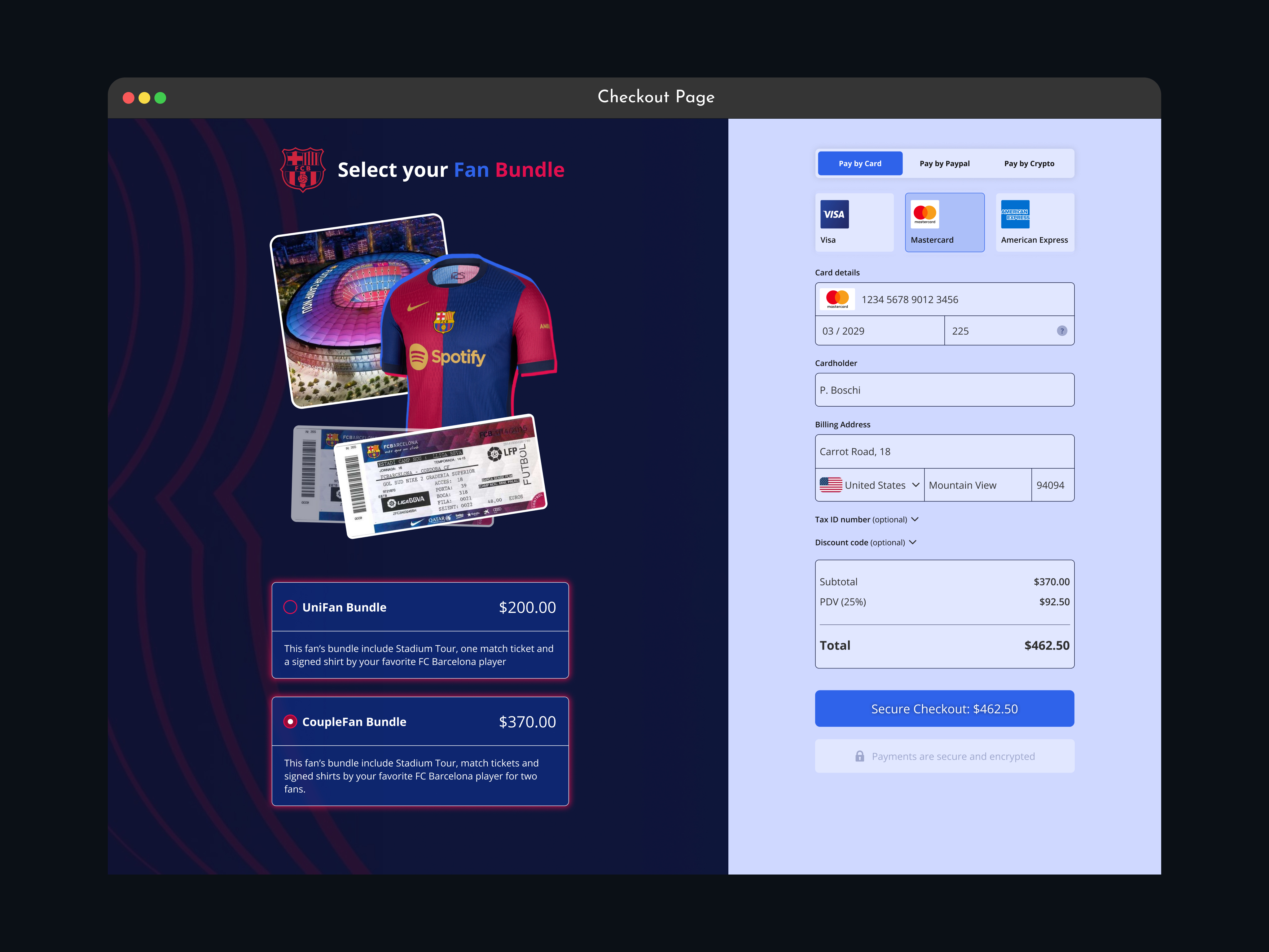Barça Bundle Checkout page
