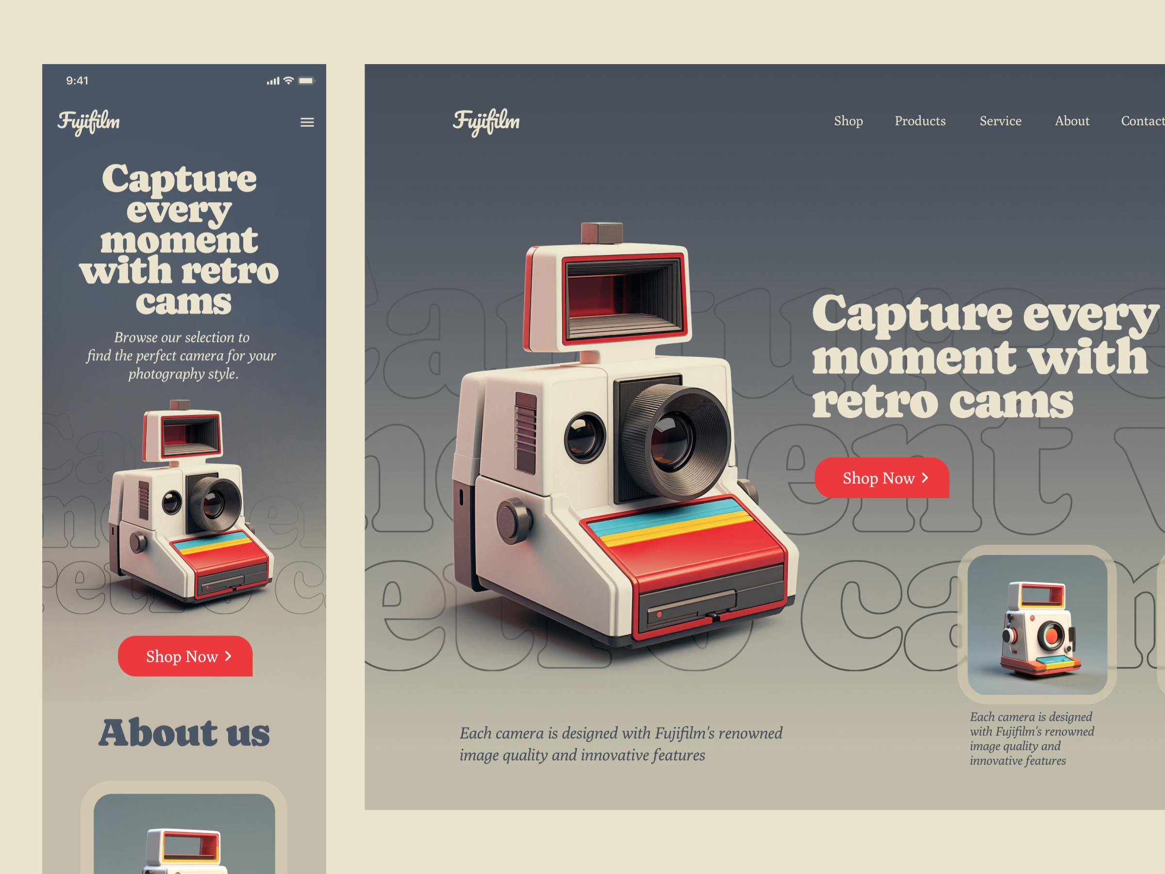 Fuji-film Polaroid Camera shop landing page 2