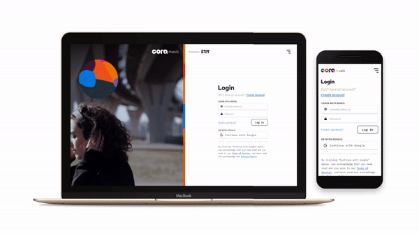 Log in / Sign up - Desktop / Mobile (Cora Music) 1