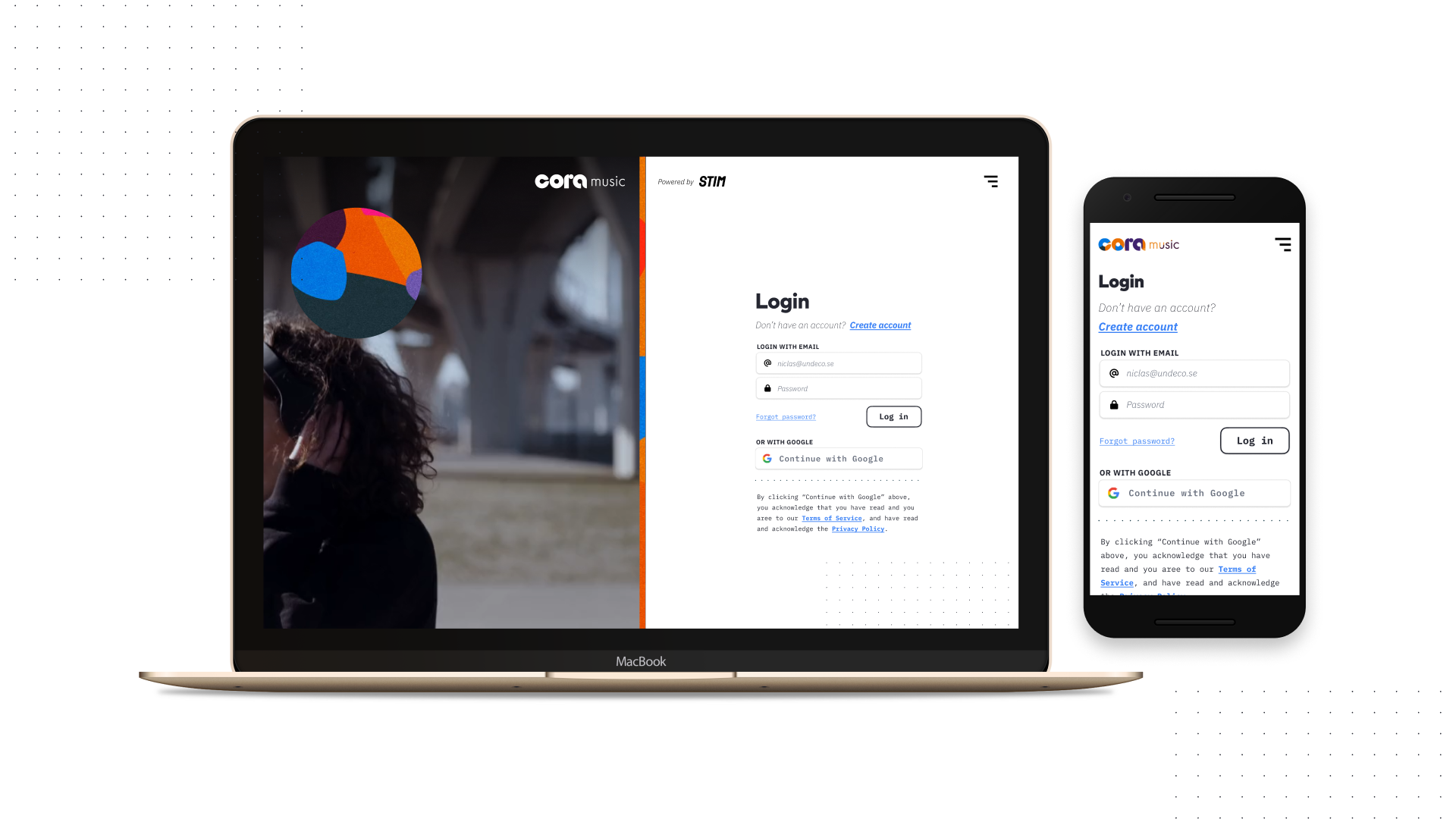 Log in / Sign up - Desktop / Mobile (Cora Music)