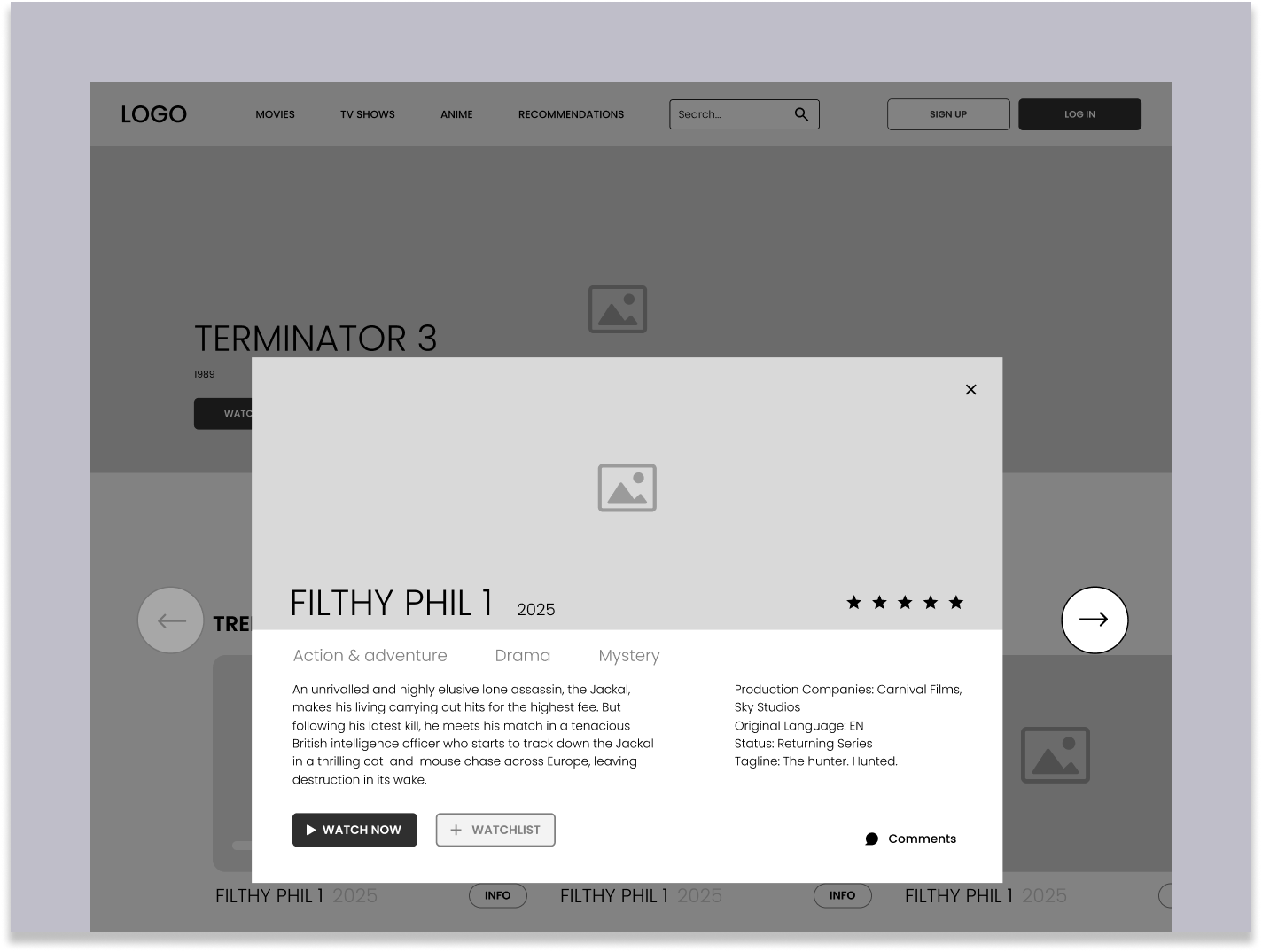 SEANSAI - video streaming platform wireframe 2