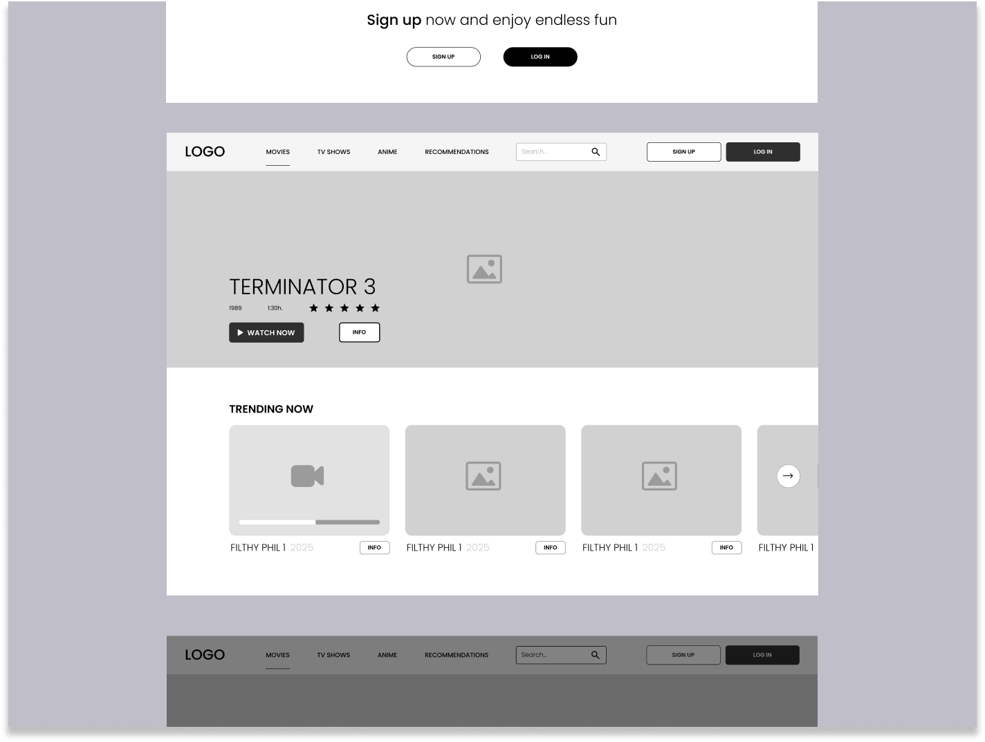 SEANSAI - video streaming platform wireframe 1