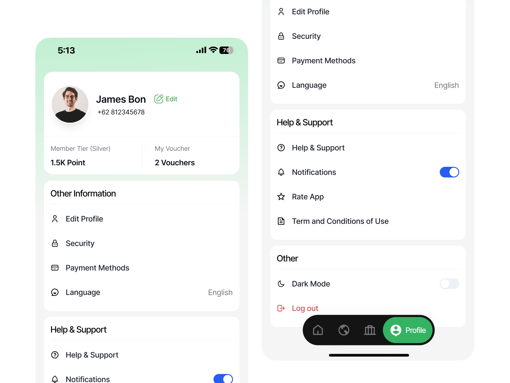 Settings Mobile Page 1