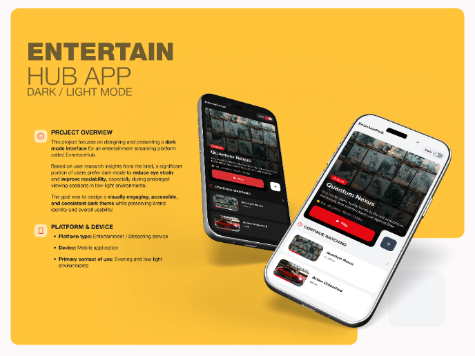 EntertainHub App (Dark / Light Mode)