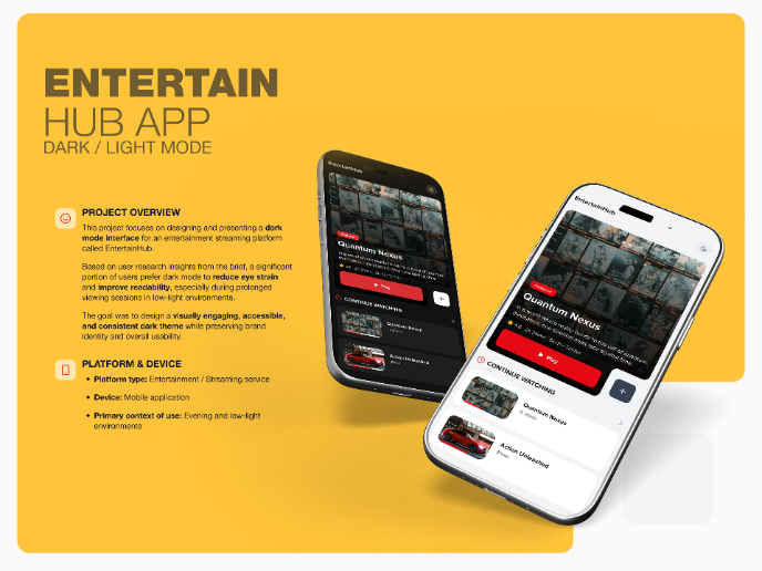 EntertainHub App (Dark / Light Mode)