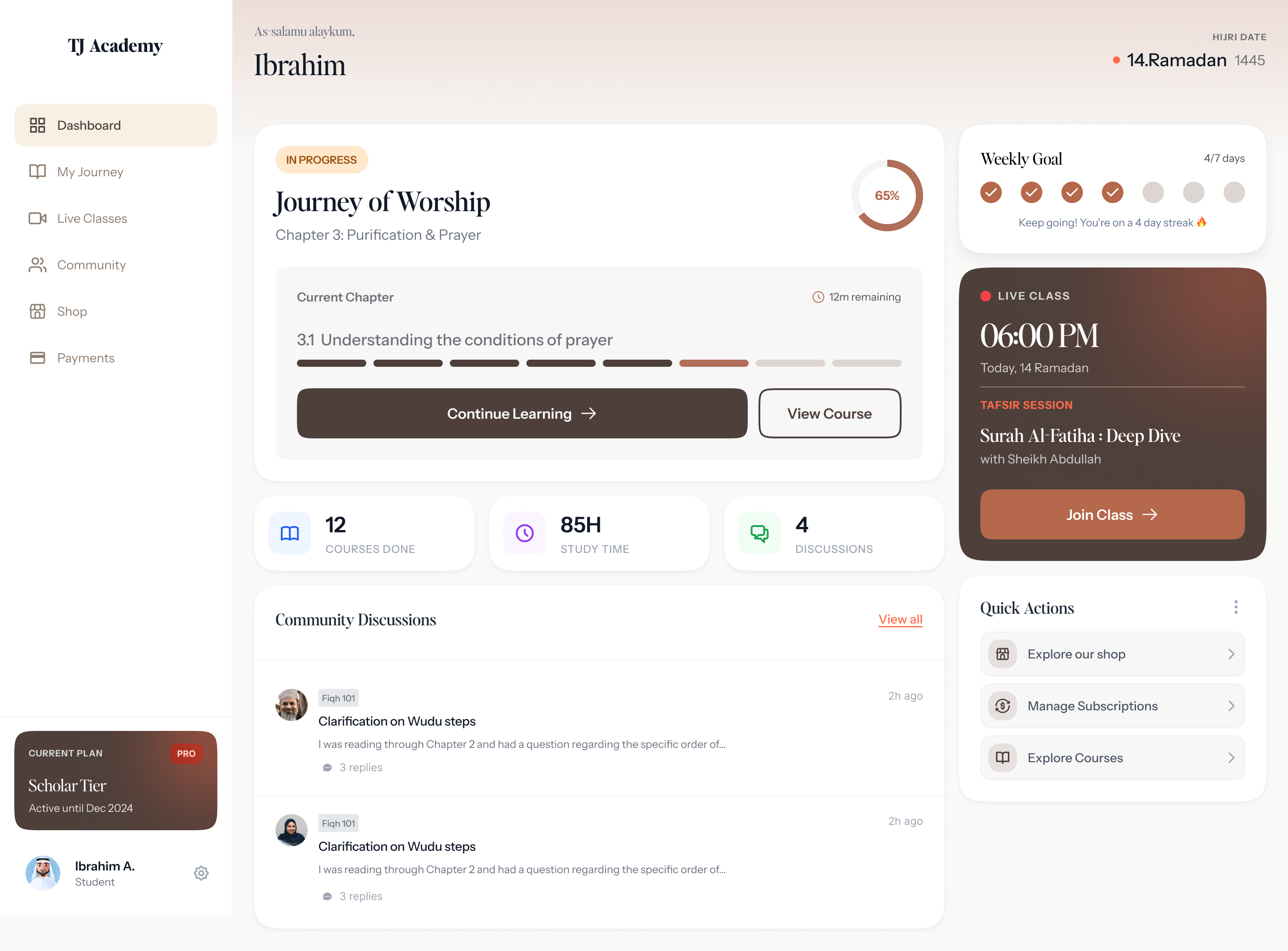 Islamic E-Learning Platfrom Dashboard 1