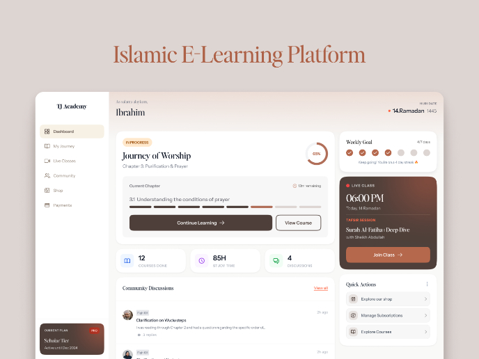 Islamic E-Learning Platfrom Dashboard
