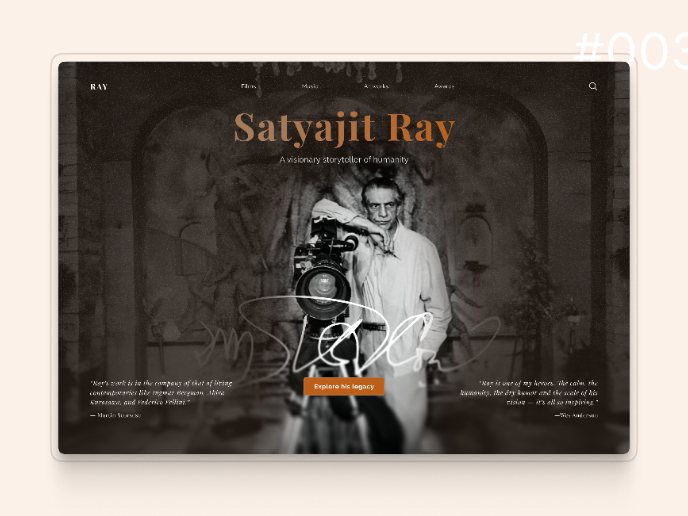 Satyajit Ray Memorial Landing Page - Daily UI 003