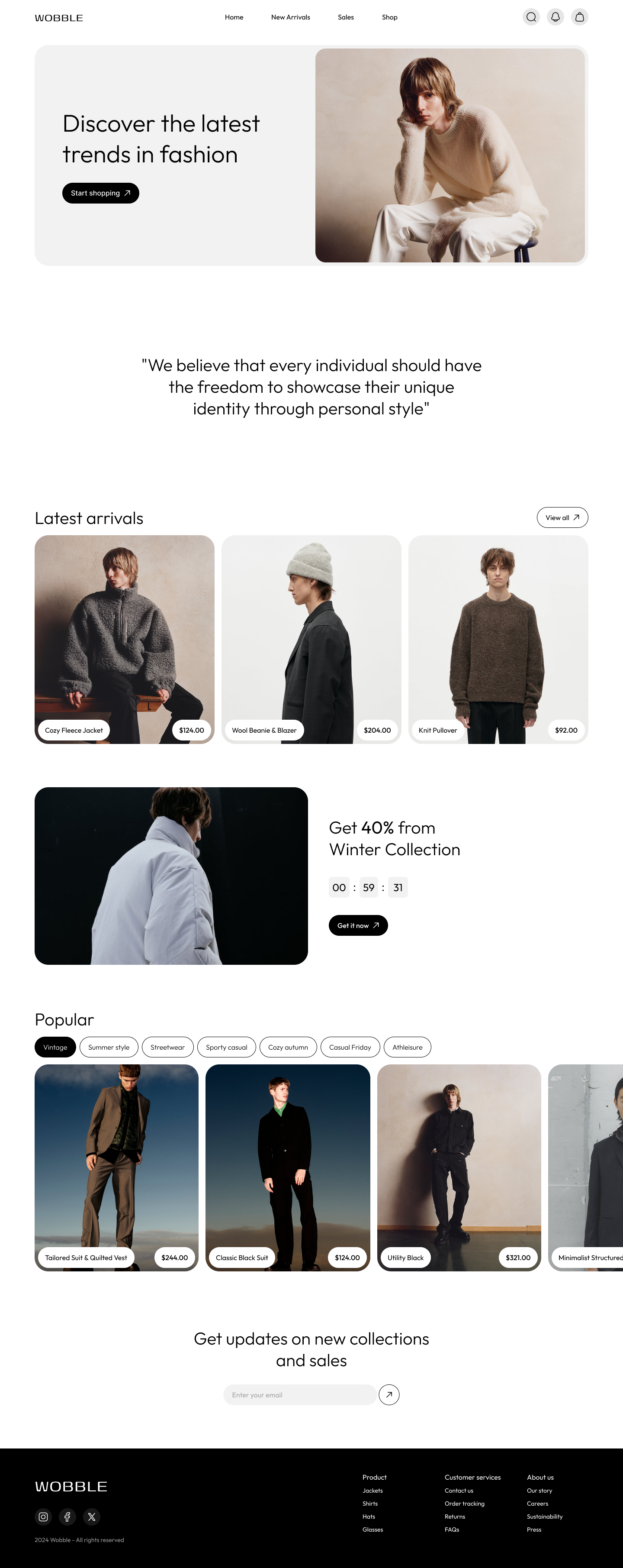 Wobble Fashion Landing page