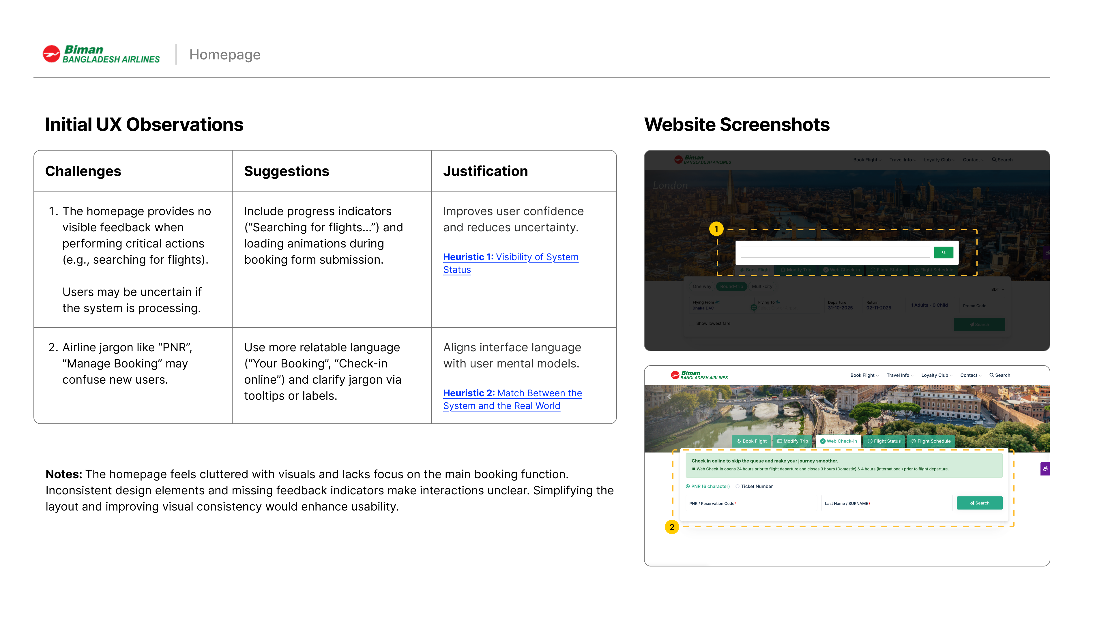 Biman Bangladesh: Heuristic Evaluation 1