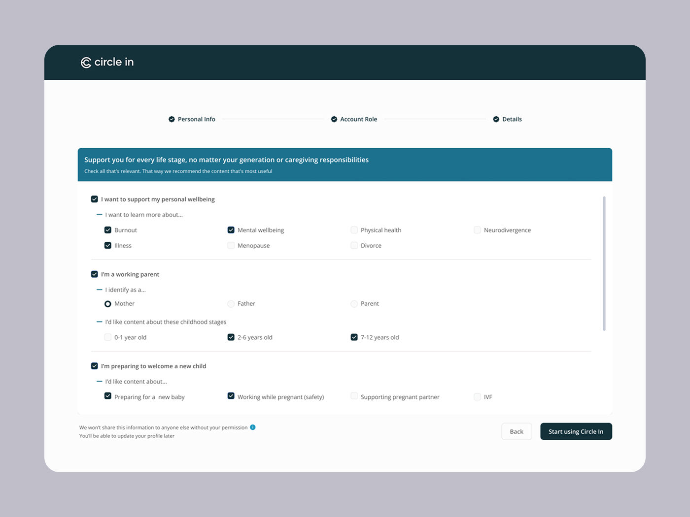 Accessible sign up form for Circle In 3