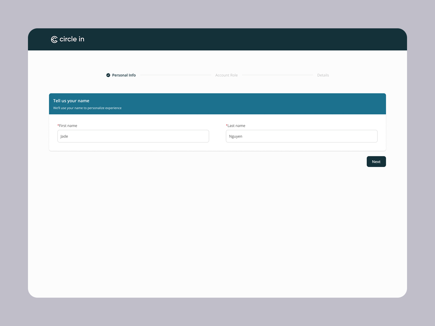 Accessible sign up form for Circle In