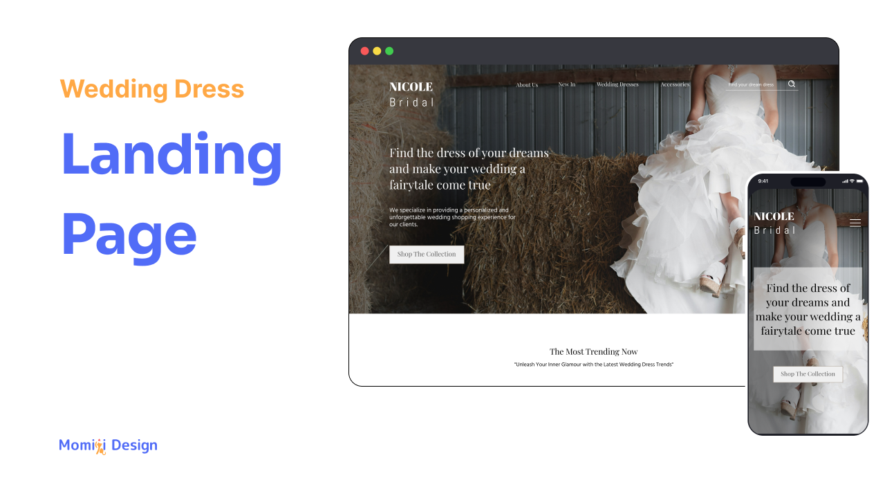 Landing page for Wedding Dress Store
