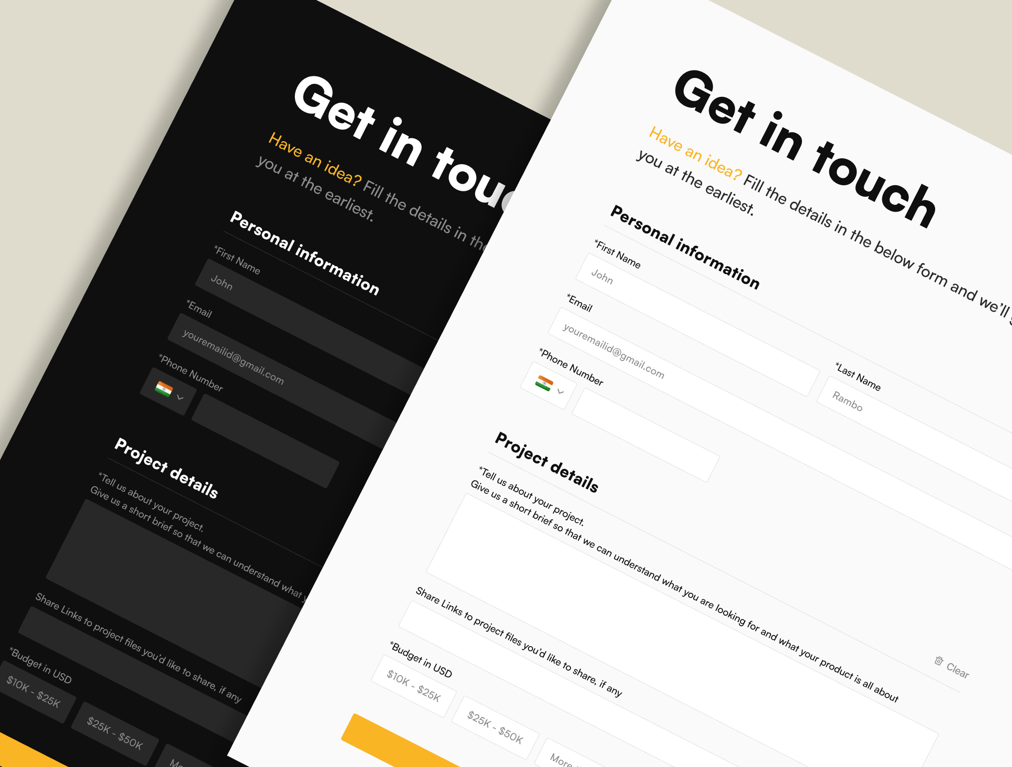 Get in touch - Form UI