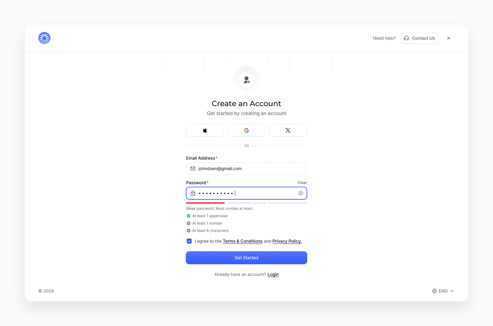 SaaS login/signup