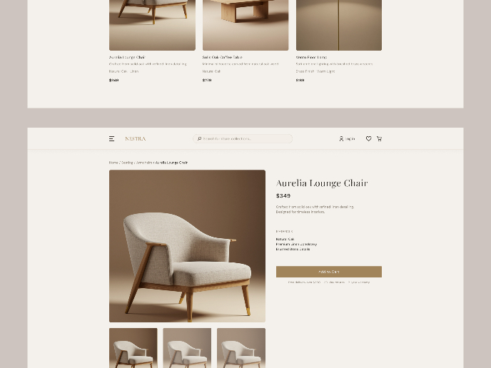 Nestra from homepage to checkout process